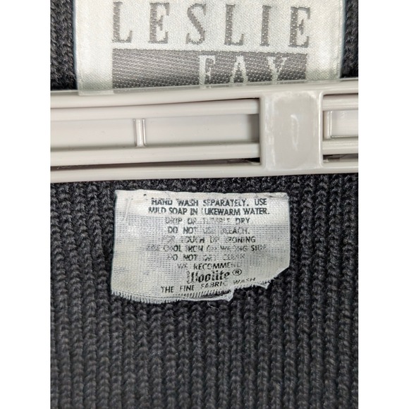 XL Vtg Leslie Fay Collections Black Knit Cardigan Longline Sweater Gold Crest - Picture 4 of 8